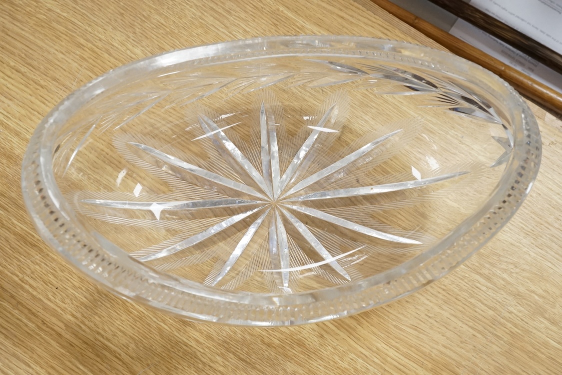 A 1950’s-60’s free form glass vase and a heavy cut glass navette shaped bowl, free form vase 62cm wide